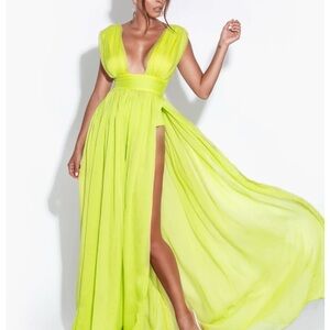 Miss Circle Valley Of Angels Chiffon Pleated High Slit Maxi Dress
